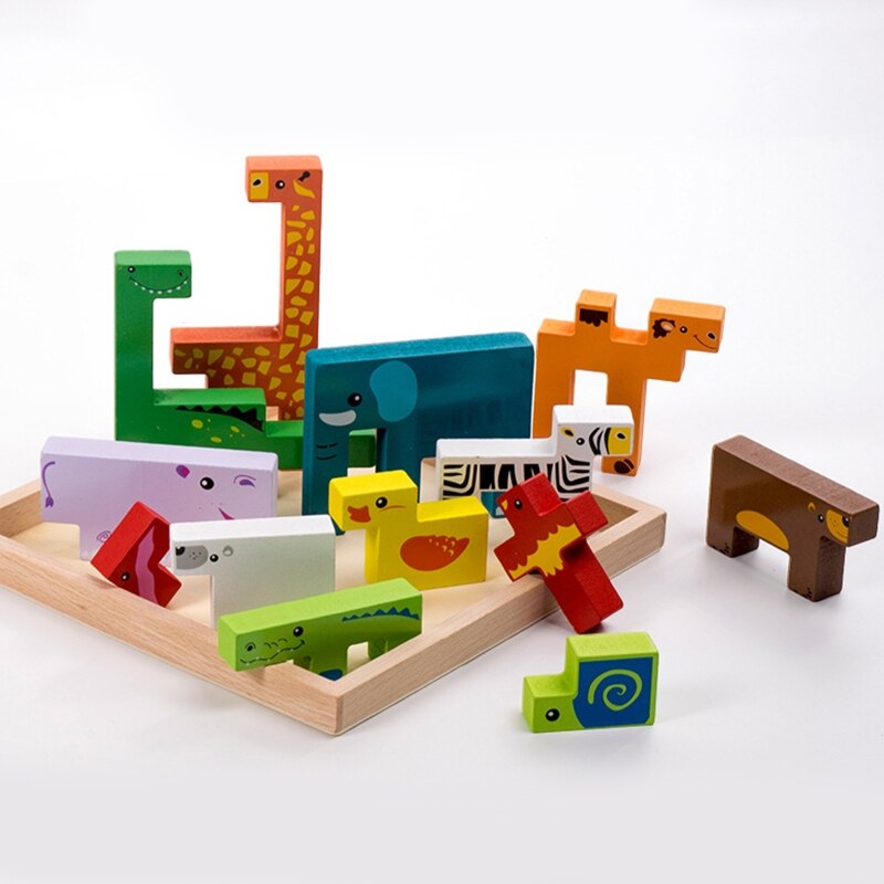 3D Dier Puzzels Kubus Houten Speelgoed Baby Houten Educatief Speelgoed Jigsaw Voor Kind