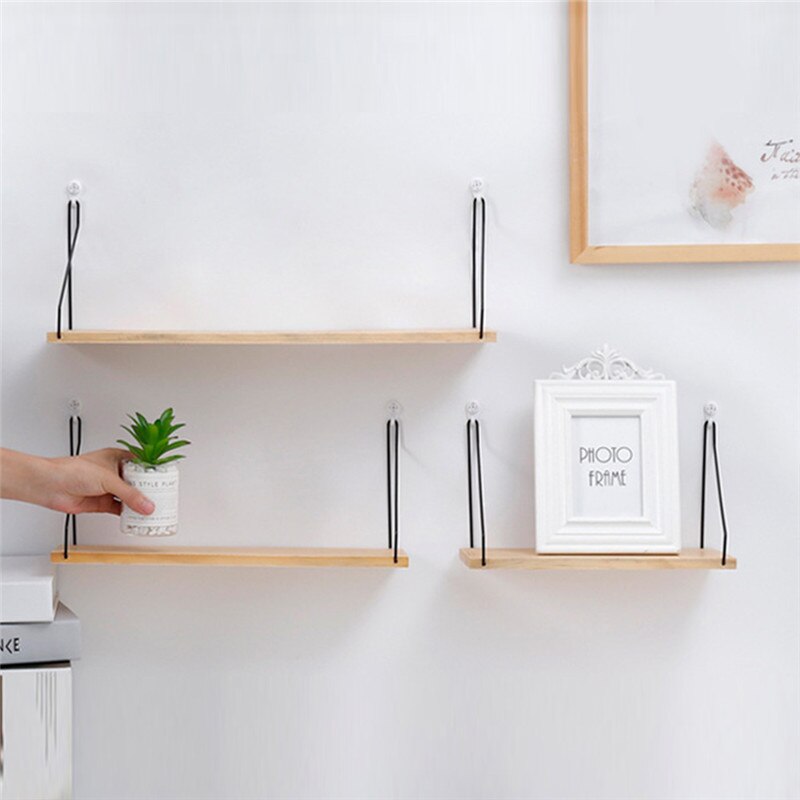 Solid Wooden Wall Shelf Iron Partition Board Wall Hanging Storage Shelf Rack Home & Living Room Decor Wall Mounted Shelf