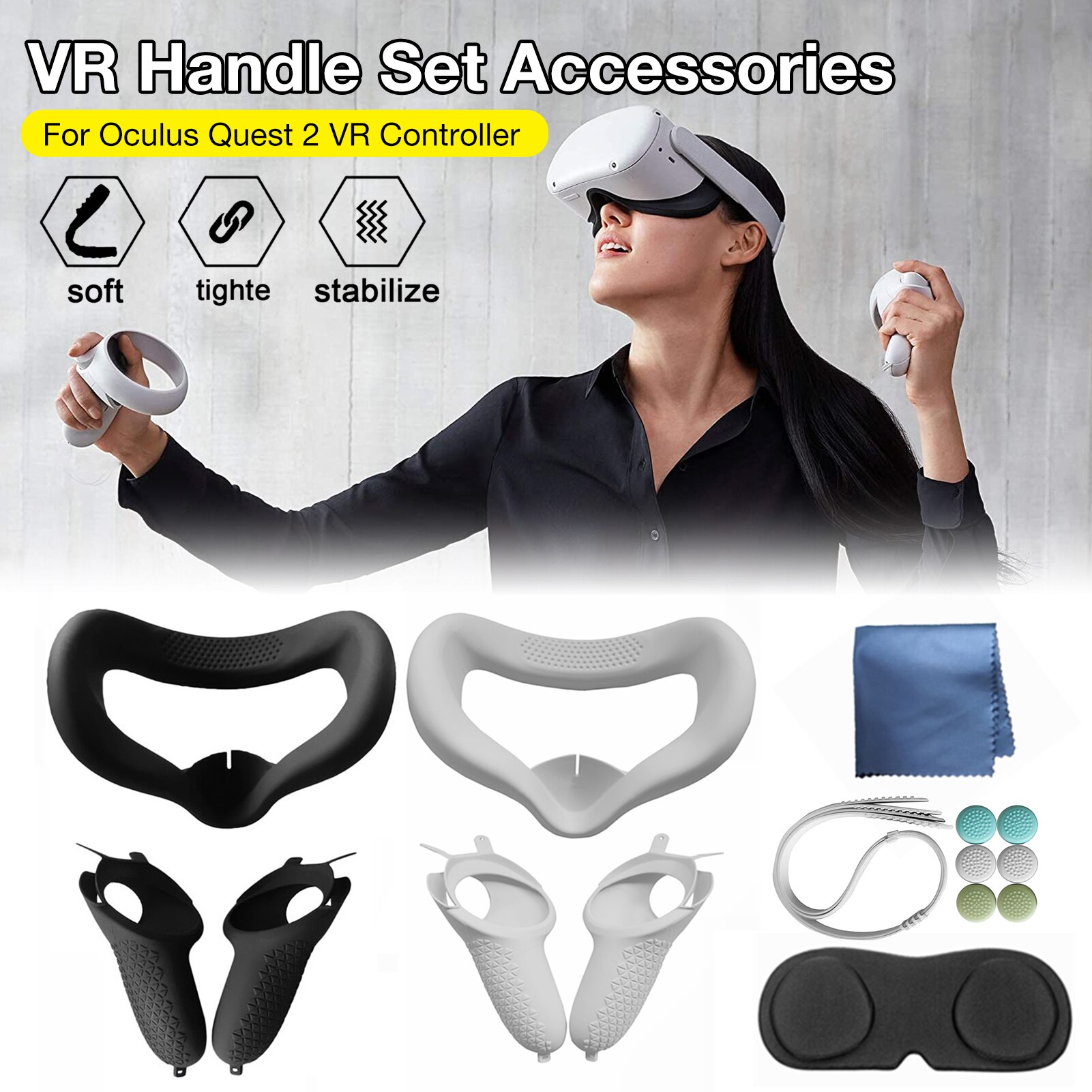 Voor Oculus Quest 2 Controller Handvat Cover Antislip Zachte Siliconen Mouwen Eye Pad Lens Beschermhoes Vr Handvat set Accessoires