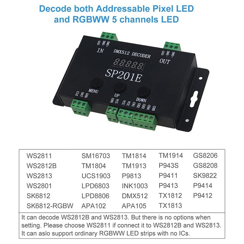 Decodificador de controlador DMX512 WS2812B WS2811 DMX a SPI, compatible con múltiples circuitos integrados