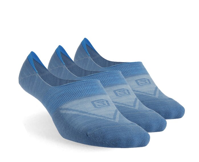 Running Socks, ZEALWOOD Meirno Wool Ultralight No Show Athletic Running Socks for Men and Women, 1/3 Pairs: 3 pair blue / M