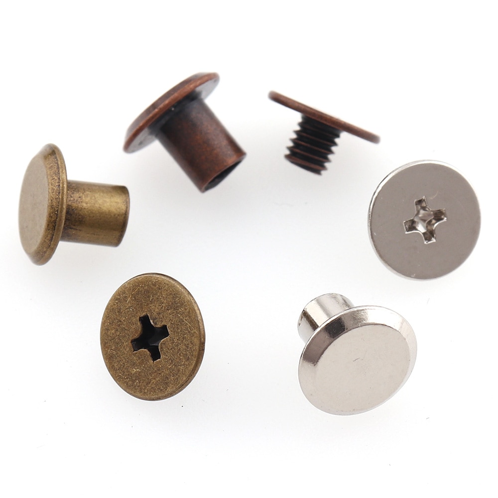 50sets/lot Metal Double cap screws rivets 10mm Antique bronze/Red copper/Silver Sewing Rivet Punk Bag Belt Apparel Leather craft
