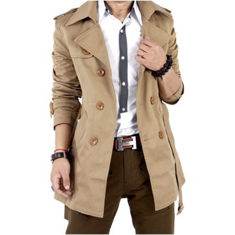 SWYIVY heren Windjack Slim Riem Double-Breasted Mid-Length Uitloper Jassen Mode Business Casual Jas Voor Mannen