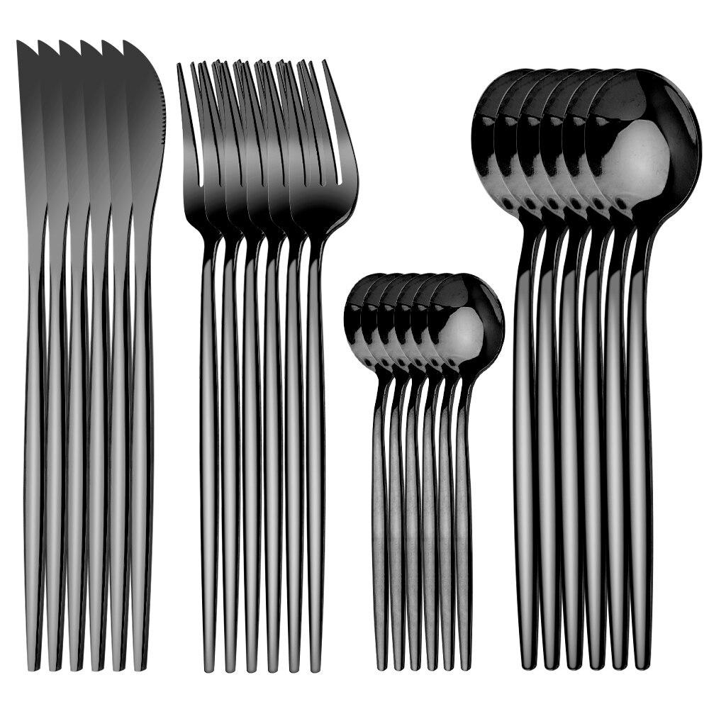 Merry Christmas Cutlery Set 24 Piece Christmas Dinnerware Knife Fork Spoon Set Tableware Christmas Decorations For Home: 24pcs Black