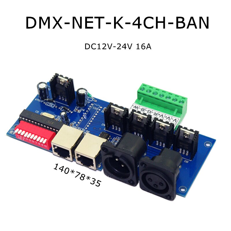4CH Easy DMX512 Decoder Dimmer Drive RGBW LED Controller DC12V-24V for LED Strip Light DMX-NET-K-4CH-BAN RJ45: Default Title