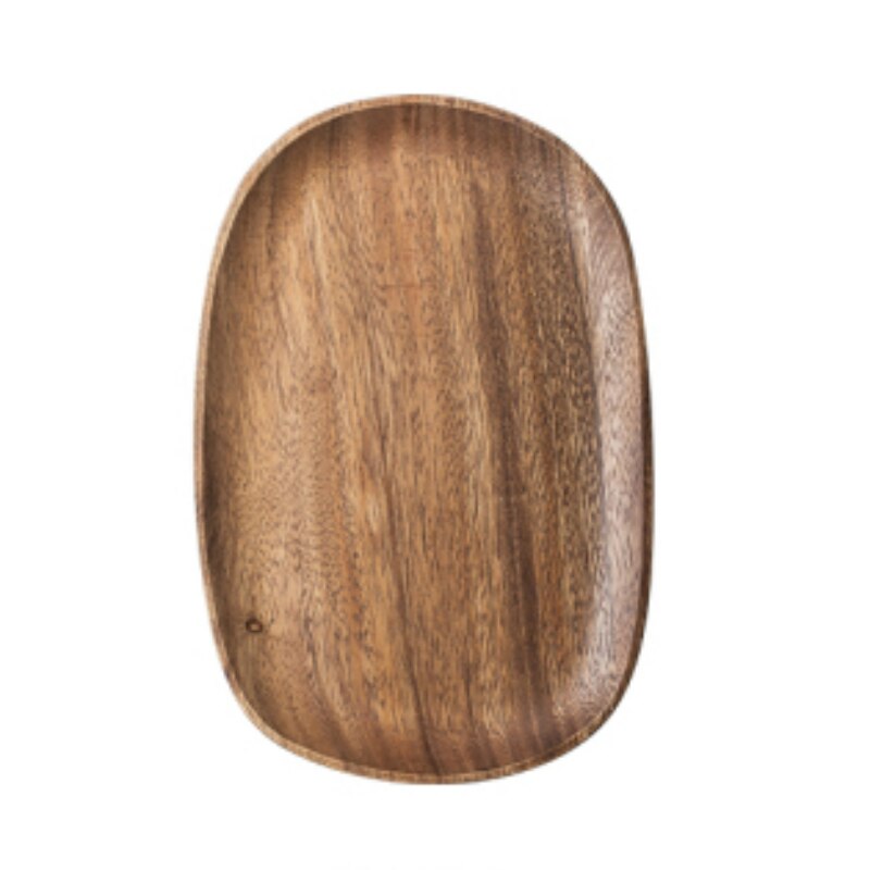 Plato ovalado de madera maciza para fruta, bandeja de té, postre, cena, juego de vajilla: E-29X19.4X2cm