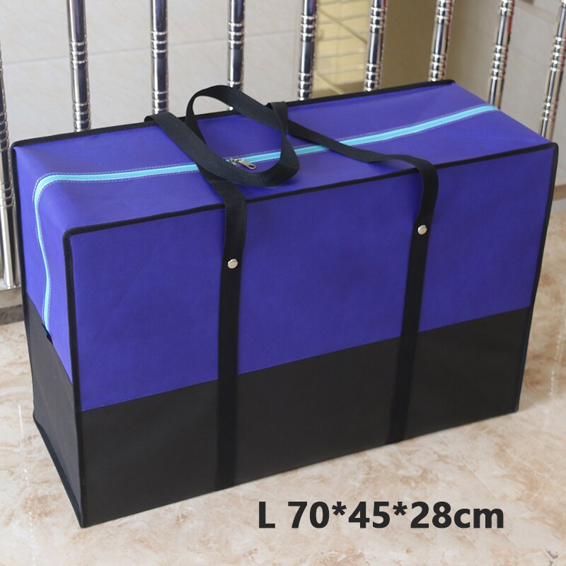 Moving house big bag waterproof canvas large capacity men's travel bag Oxford cloth quilt bag luggage packing: BLUE L 70x45x28cm