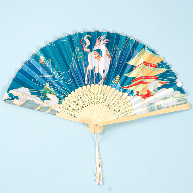 Antique Folding Fan Summer Classical Chinese Style Women's Tassel Dance Fan Foldable Portable Small Bamboo Fan Wedding Hand Fan