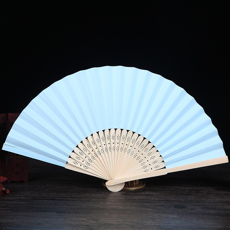 10 Pcs / Lot Pattern Folding Dance Paper Hand Fan Wedding Party DIY Favors: sky blue