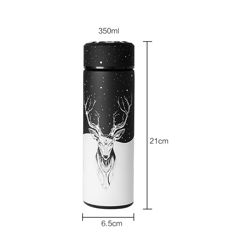 Thermos Flask Bottle 350ML 450ML vacuum Thermo Cup,Stainless Steel Vacuum Flask Insulated Bottle Container,Outdoor Travel Cup: 350ML Deer Black