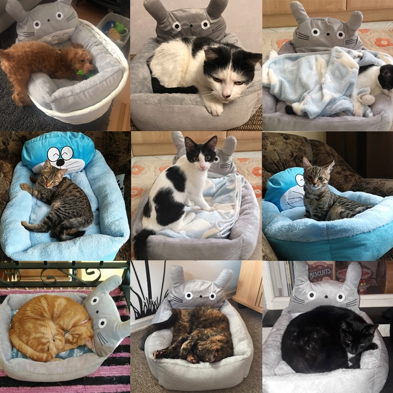Söta tecknade kattsängar mattor mysig varm mjuk fleece bäddsoffa för små husdjur hundar katter tvättbar katt kattunge kattunge hus djurprodukter