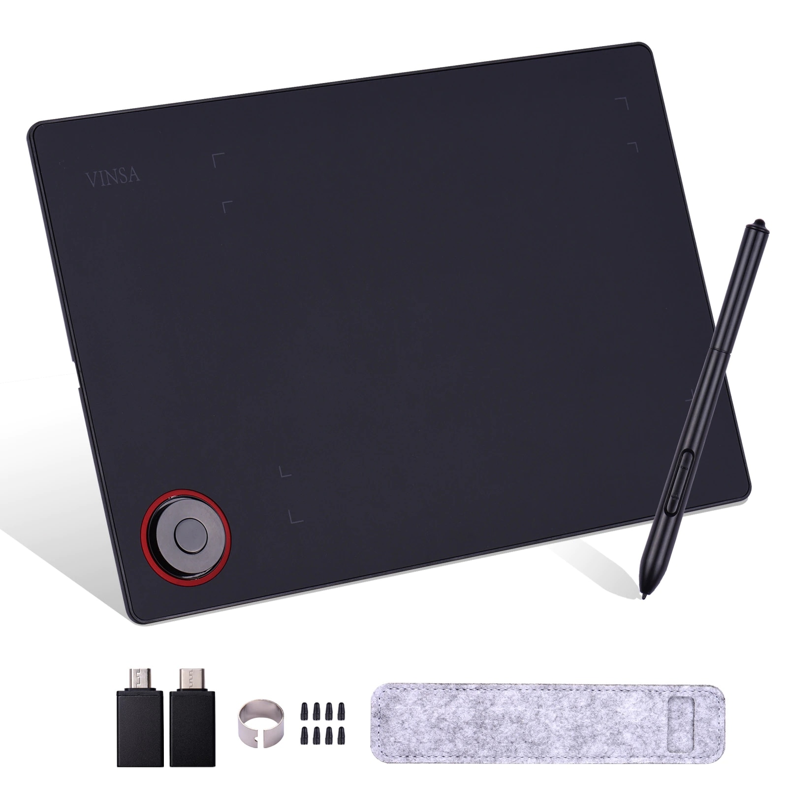 Graphic Drawing Tablet With Roller Key Large Active Area Digital Tablet Writing Board Knob 8192 Level Battery-Free Stylus For PC