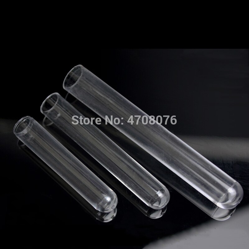 Tubes à essai en plastique transparent sans bouchon, 13x100mm, 50 pièces/lot, pour expérience scientifique, matériel de laboratoire PS à fond rond