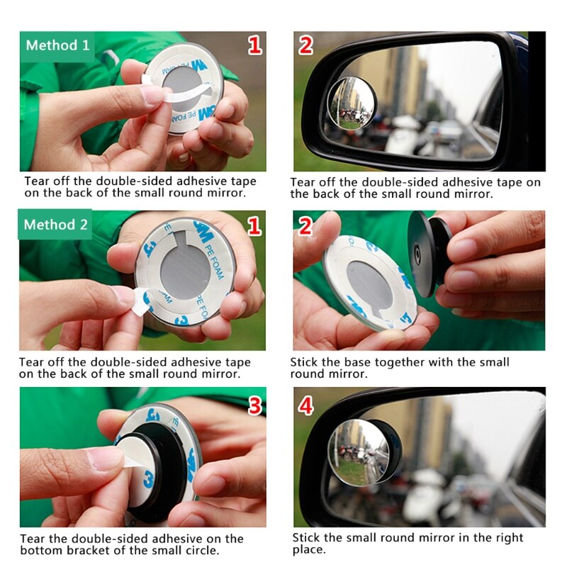 Miroir d&#39;angle mort de voiture étanche, miroir latéral convexe, rotatif, sans cadre, , pour voiture, camion, moto,