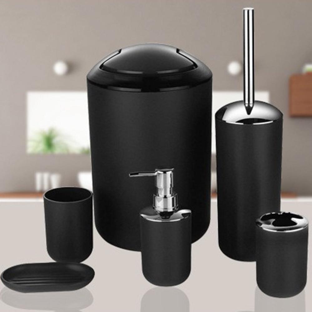 6pcs/set Bathroom Toiletries Practical Plastic Tooth Brushing Holder Mouthwash Cup Soap Box Trash Can Emulsion Bottle