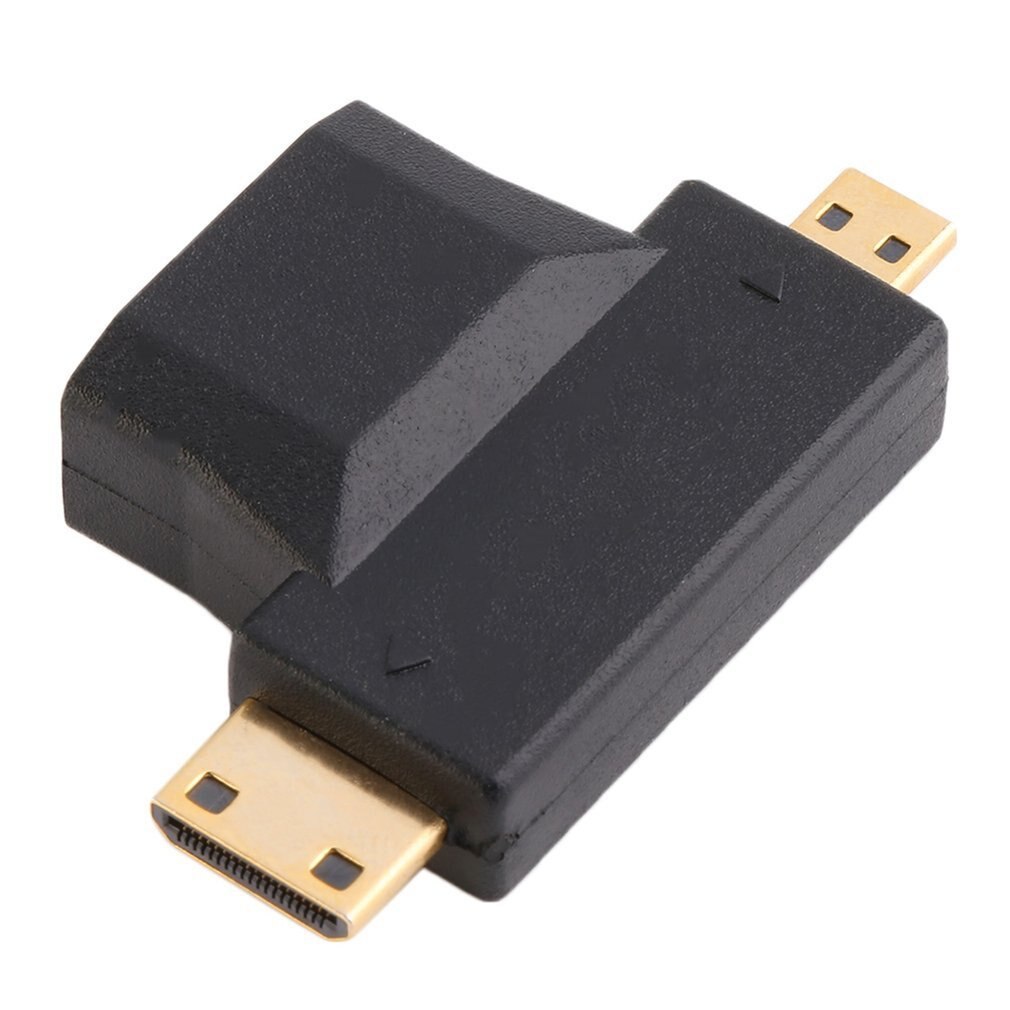 Black HDMI Type A Female to Male Mini HDMI Type C + Male Micro HDMI Type D Adapter