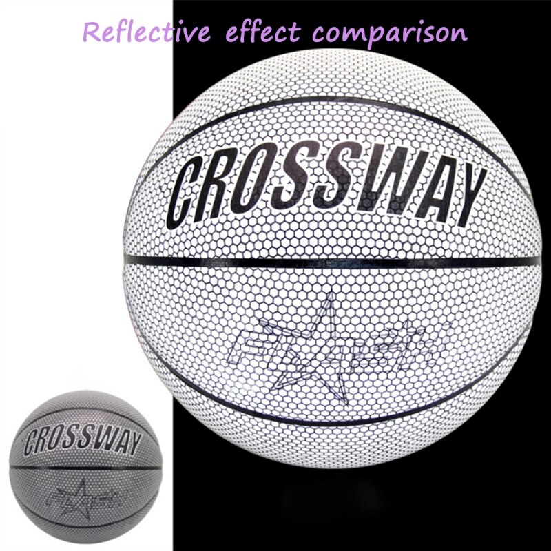 Basket-Ball réfléchissant brille dans la nuit, utilisation en extérieur ou en extérieur, ballon de jeu lumineux en PU, ballon d&#39;entraînement