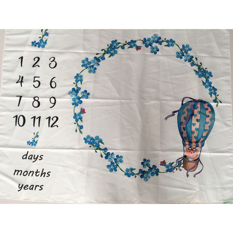 Pasgeboren Baby Milestone Nummer Bloem Ballon Beer Patroon Mat Deken Fotografie Achtergrond Achtergrond Doek