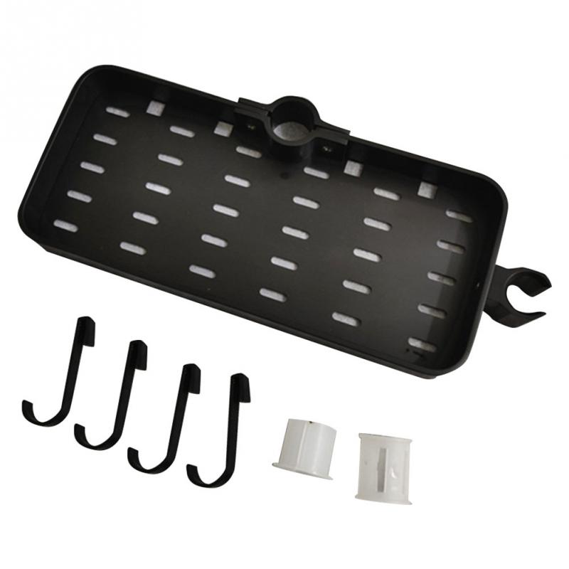 Taca hotelowa półka łazienkowa na drążek prysznicowy regał magazynowy uniwersalny prostokąt bez wiercenia opróżnianie przestrzeń domowa aluminium z 4 haczykami: czarny