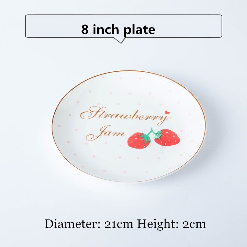 Vaisselle en porcelaine, mignonne bol en céramique, grande cuillère en porcelaine, tasse de café, articles de table mignons motif de fraise rose: A
