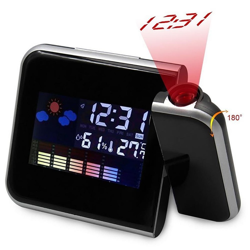 Digital LCD Projection LED Display Alarm Clock Weather Snooze Function Temperature Thermometer Humidity Table Kids Clock Decor