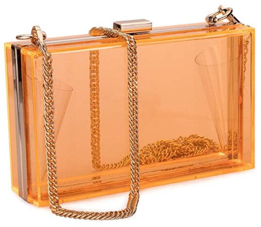 Women Acrylic Clear Purse Cute Transparent Crossbody Bag Lucite See Through Handbags Evening Clutch Events Stadium Approved: Orange