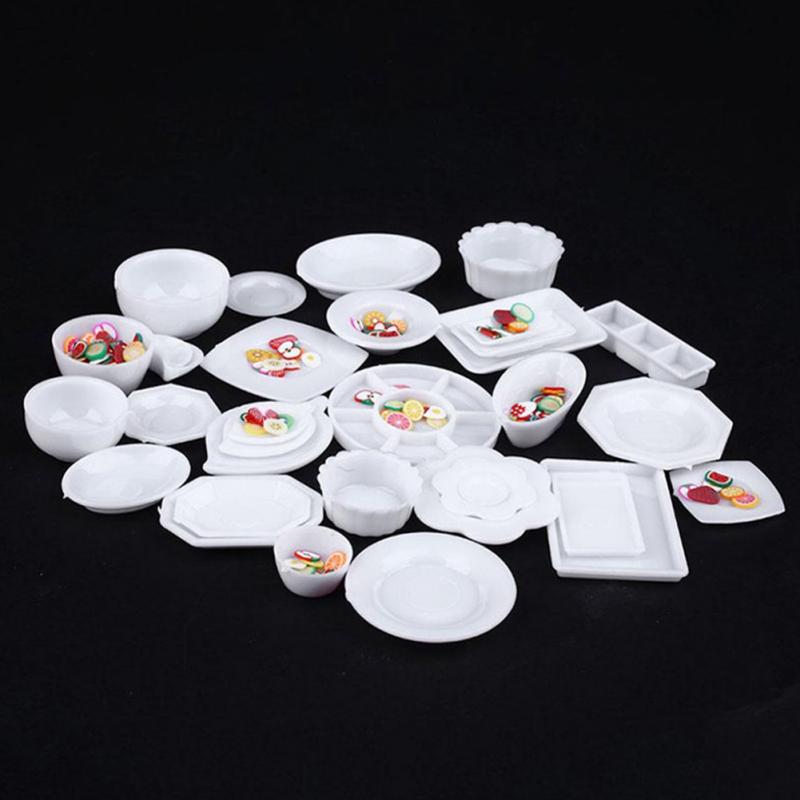 33Pcs Miniature Tableware Plastic Plate Dishes Set Mini Food the goods for kitchen