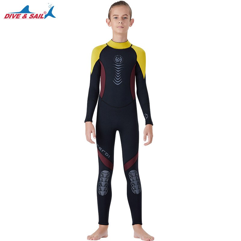 teenage wetsuit 2.5mm neoprene boys girls diving suit keep warm wet suit for cold water full suit for swimming: F169501Y Orange boy / XXL