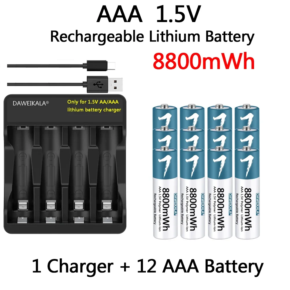 AAA Battery 1.5V Rechargeable Polymer Lithium-ion Battery AAA Battery for remote control mouse Electric toy with USB charger: Blue