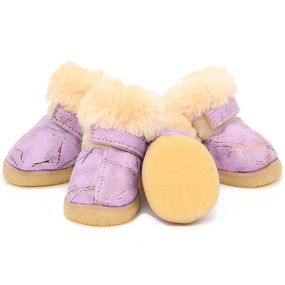 Hiver chien chaussures fourrure chien botte anti-dérapant animaux chat neige bottes 4 pièces/ensemble petits chiens chats chaussures Yorkshire Chihuahua: VIOLET / 4