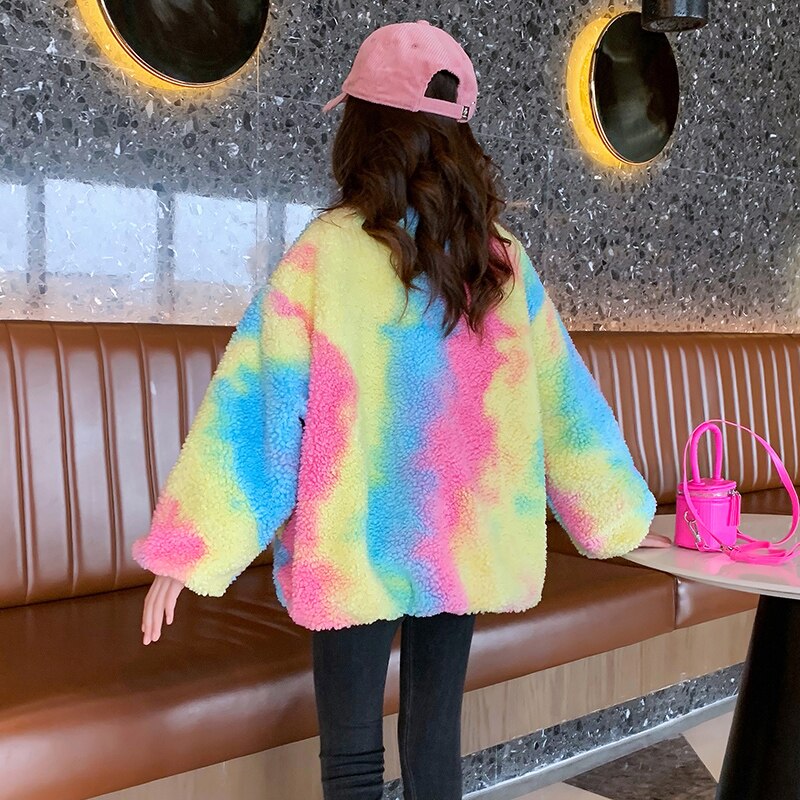 Regenboog Wol Blends Voor Meisjes Winter Kinderen Kasjmier Top Kerst Tiener Fleece Thicken Jacket Kids Kleding Bovenkleding 4-14 jaar