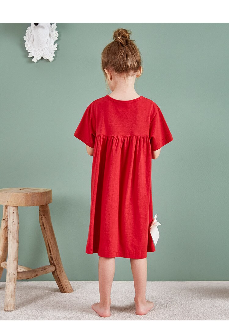 Vestido de dormir vermelho com laço para crianças, roupas de dormir para crianças ws1526 de algodão com manga curta para verão 2020