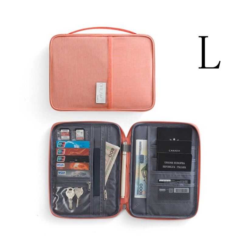 Sports Bag For Passport Cover Holder Card Package Credit Card Holder Wallet Organizer Sports Hiking Camp Document Bag: Pink L