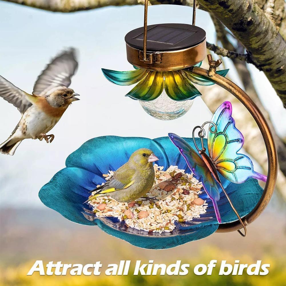 Solar Powered Bird Bath For Outside Hanging Wild Bird Feeder Seed Tray Outdoor Birdfeeder Solar Garden Light Decorative F7Y3