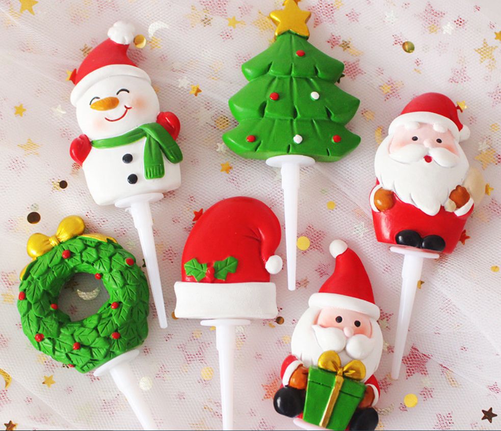 Merry Christmas Cake Toppers Cute Santa Claus Cake Decor Xmas Tree Cupcake Topper Merry Christmas Decor for Home Noel