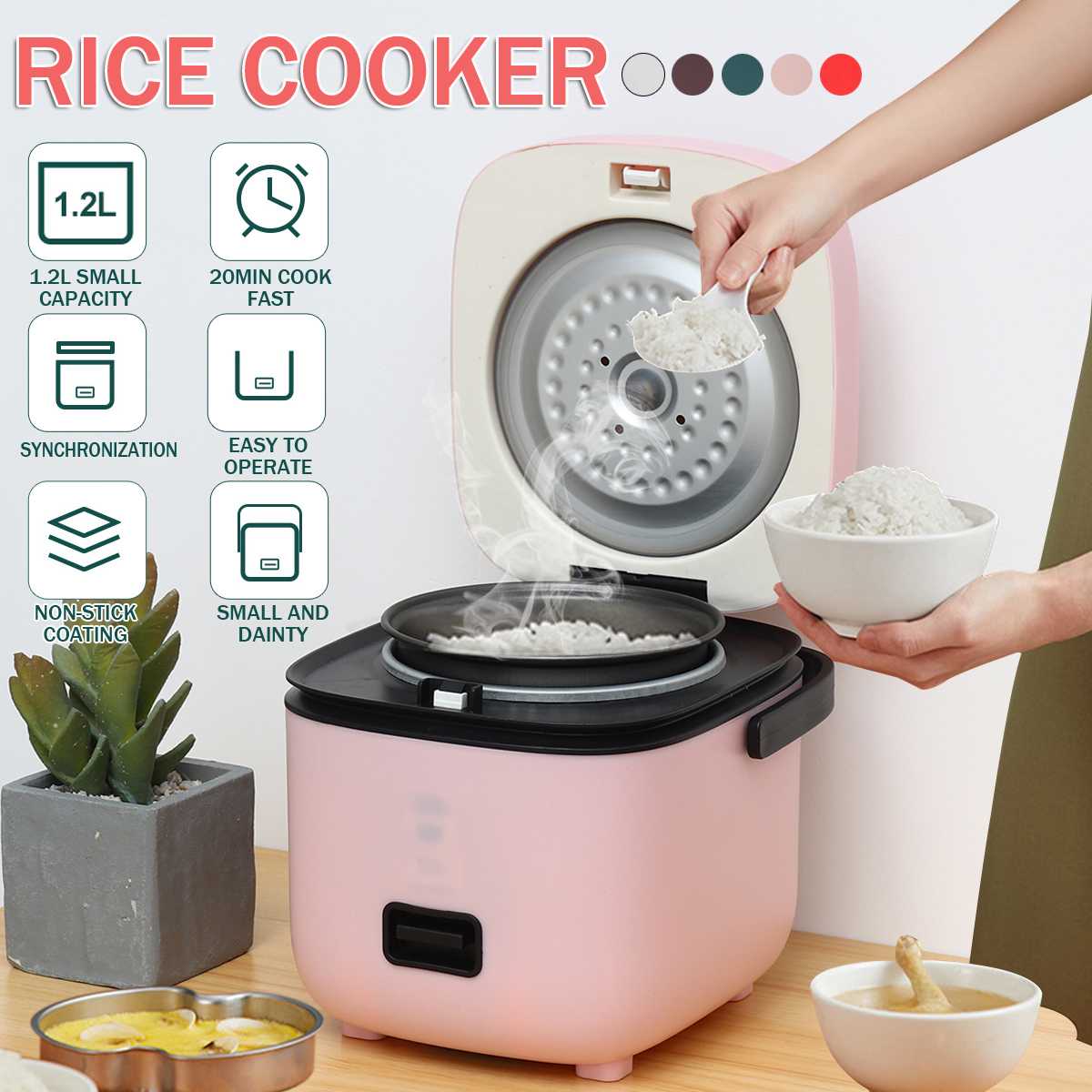 1Set 1.2L Mini Electric Rice Cooker Intelligent Automatic Household Kitchen Cooker 1-2 People Small Electric Rice Cookers