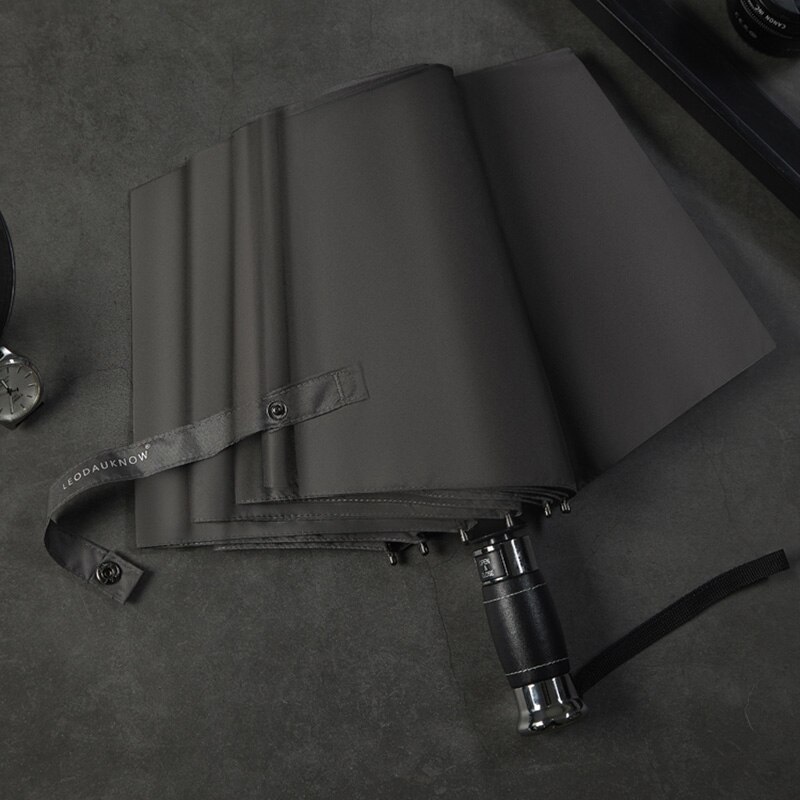 Paraply automatisk 115cm sort golf stor paraply regn læder håndtag business man paraplyer 10 ribben parasol herre