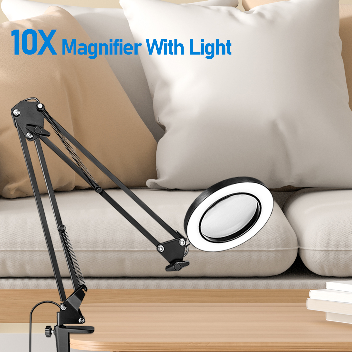 10x LED-vergrootglas bureaulamp met licht en klem, 3 kleurmodi verstelbare draaiarm - vergrootlamp voor lezen van dichtbij werken