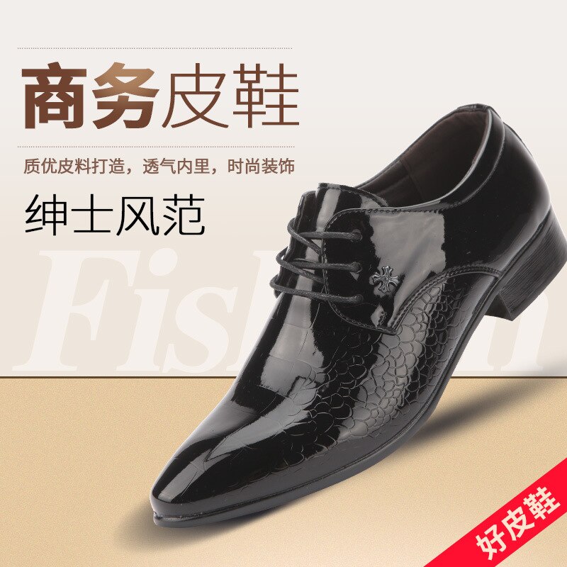Zapatos de negocios para hombre, calzado de vestir, puntiagudos brillantes, británica, cuero brillante