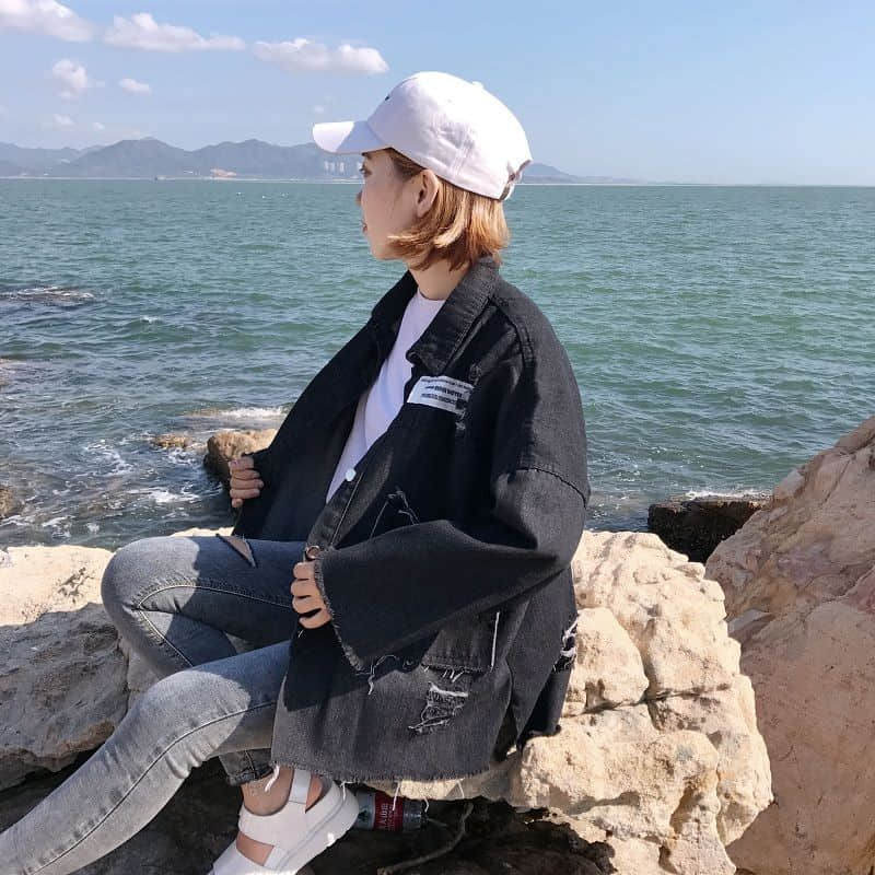 NiceMix Frühling Denim Mantel Frauen Lange Hülse Plus Größe Gedruckt Jean Jacke Loch Freund Stil Streetwear Jacken Mantel