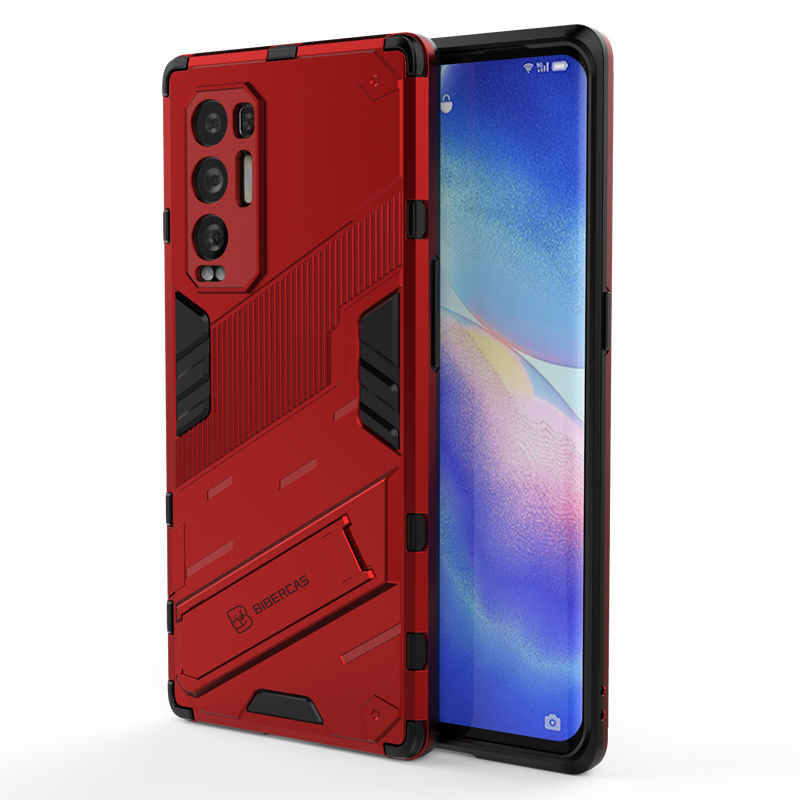For Case OPPO Find X3 Neo Cover For Find X3 Neo Capas PC Punk Stlye Car Bracket Kickstand Cover For Find X3 Pro Neo Lite Fundas: Acrylic / Red