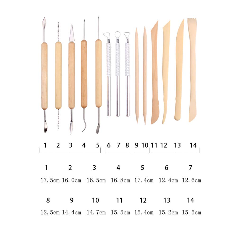 14 Pcs/Pack Pottery Clay Sculpting Wax Carving Pottery Tools Set with Canvas Cases Polymer Ceramic Modeling Kit Art Crafts