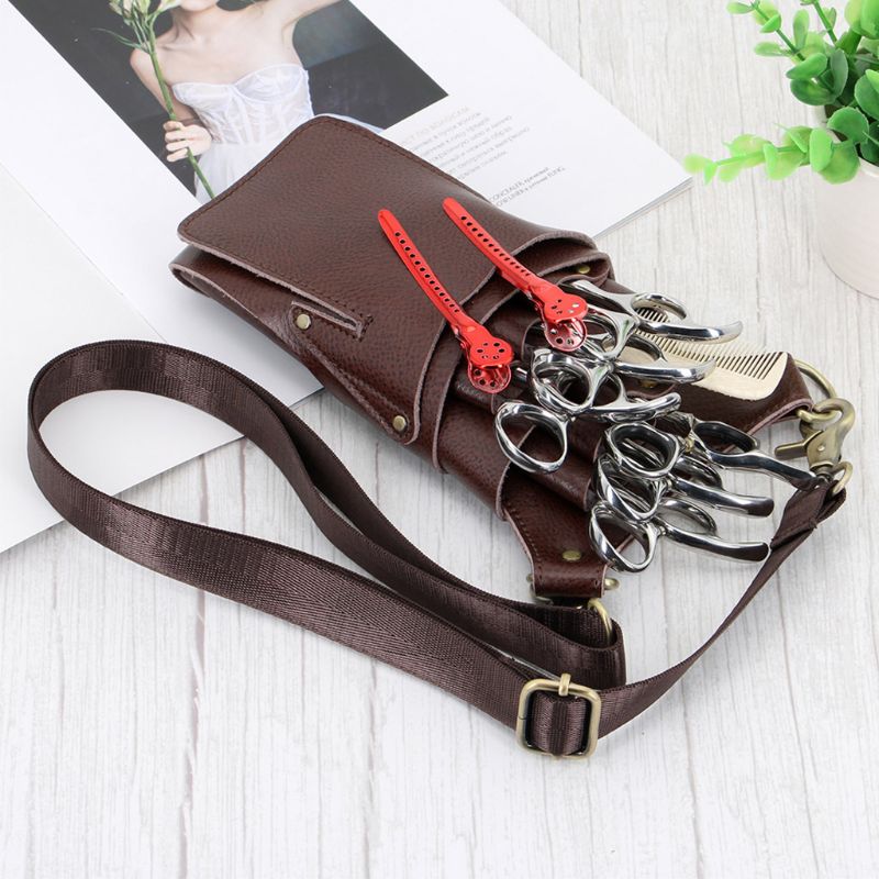 Portable PU Leather Barber Scissor Bag Comb Clip Brush Storage Pockets Hairdresser Organizer for Hairdressers Salon Hair Stylist