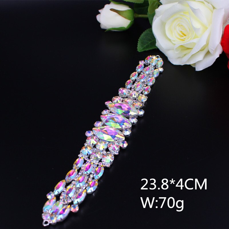 couture sur Bling fleur strass Applique argent cristal Applique soirée robes de mariée bricolage décoration: Tassel applique D