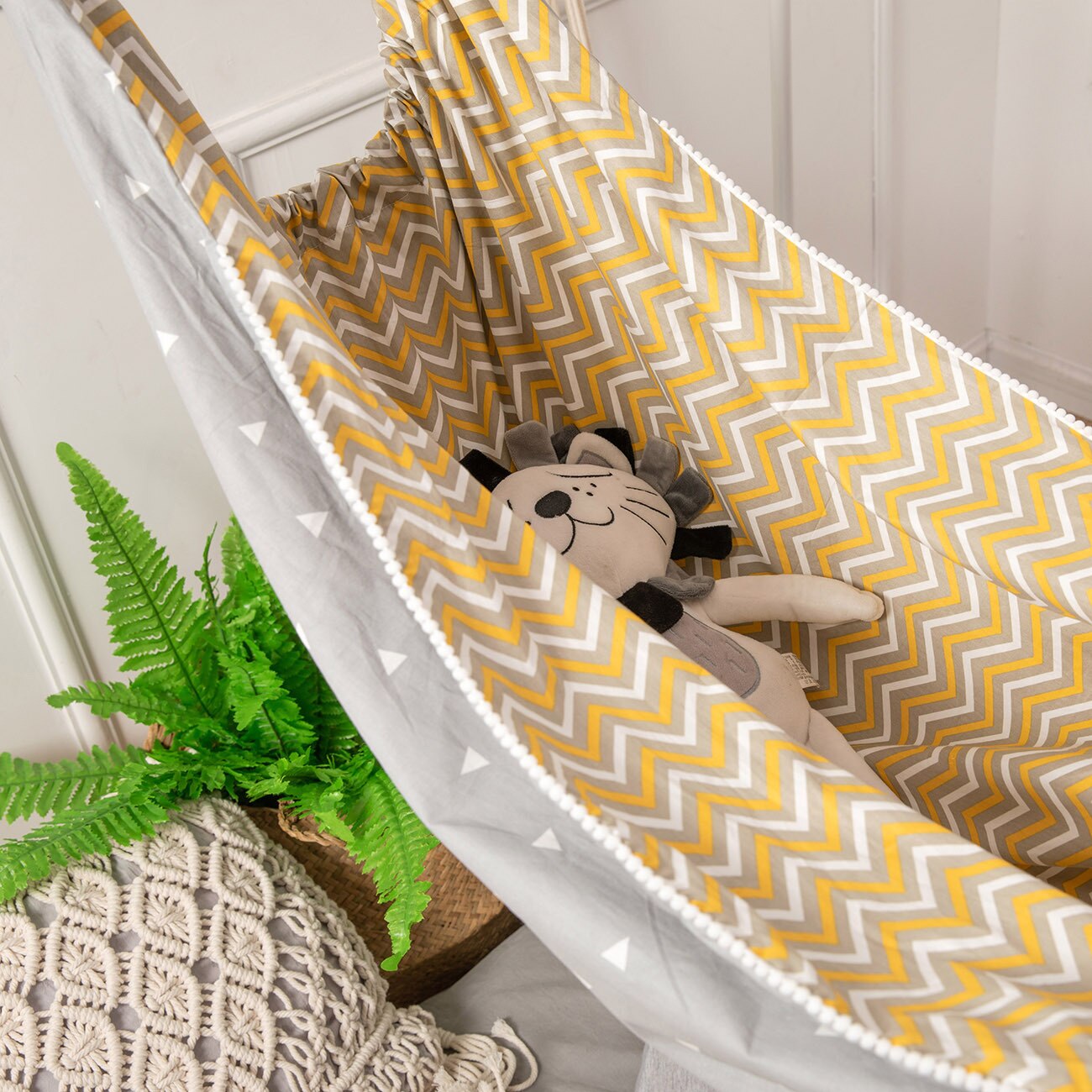 Amaca per bambini per presepe INS Pom Pom pizzo cesto per culla appeso per interni all&#39;aperto per bambini altalene da viaggio decorazione per la camera dei bambini: yellow