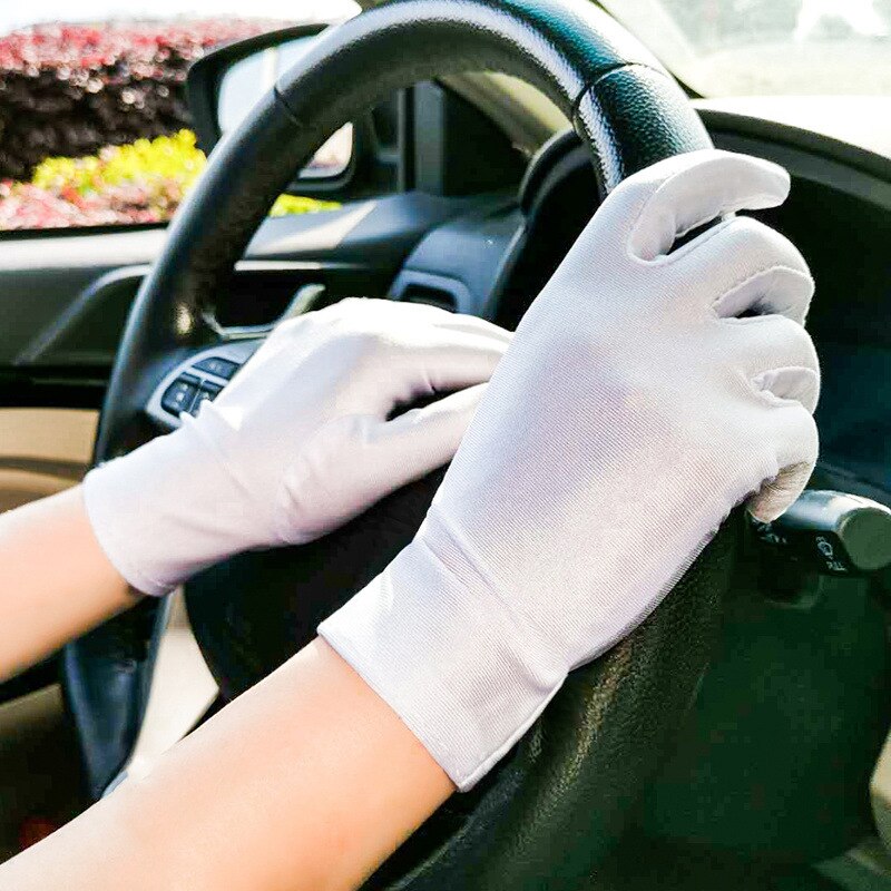 Summer Spandex Gloves Men Women Sunscreen Driving Glove Black Etiquette Thin Stretch Dance Tight White Jewelry Gloves: White