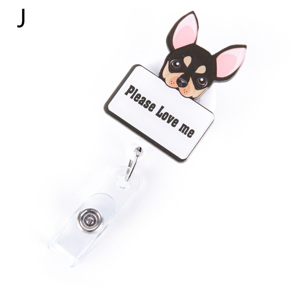1 pièces Mini dessin animé chien rétractable Badge bobine le nouvel étudiant infirmière interdiction ID nom carte porte-Badge fournitures de bureau: J