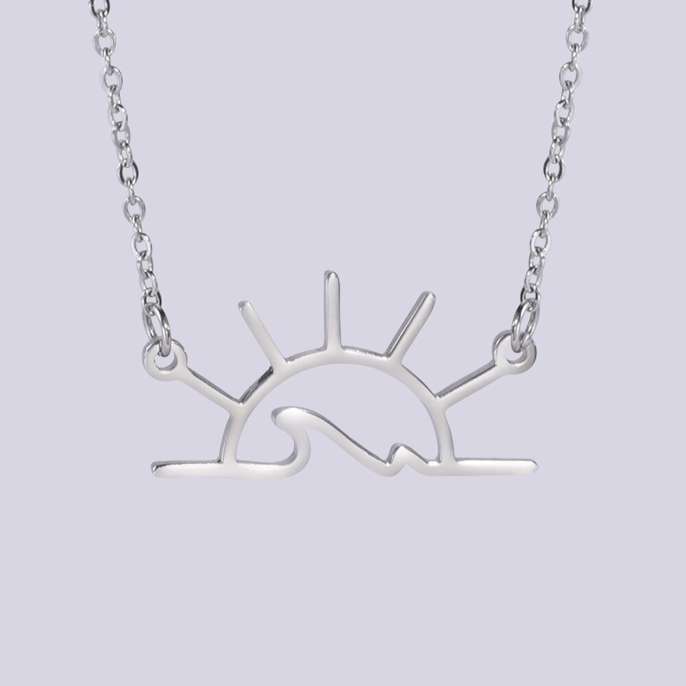 Cazador modisch Sonnenuntergang Ozean Welle Anhänger Halsketten Sunshaine Edelstahl Kette Halskette Für Frauen Schmuck Zubehör