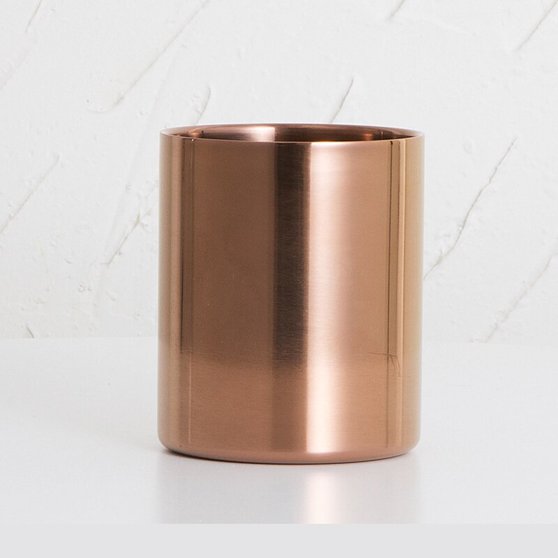 Vase rond en acier inoxydable porte-stylo, conteneur de brosse à cosmétiques, décoration de bureau pour la maison, l'école et le bureau