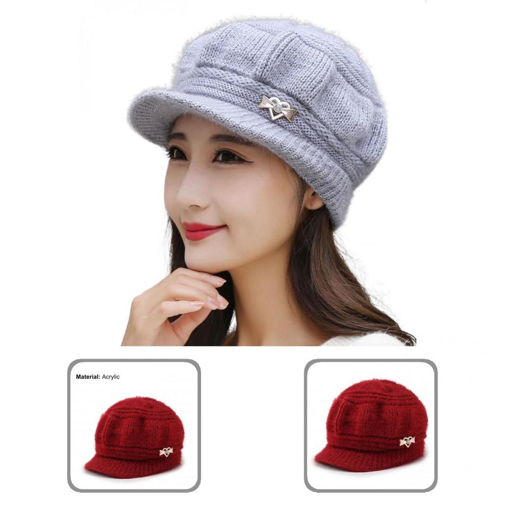 Peaked Hat All Match Autumn Winter Sun Protection Pure Color Knitting Hat Peaked Cap Accessories